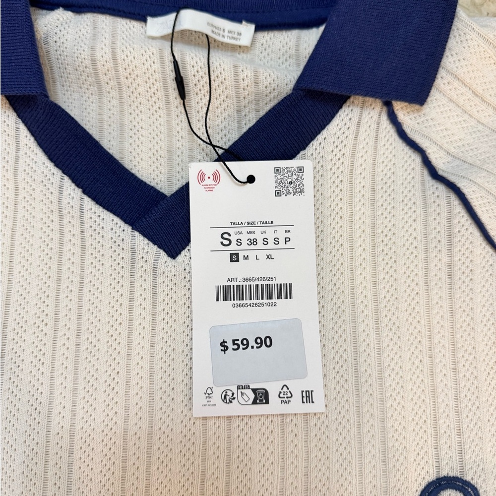 Zara Cream and Blue Polo Shirt